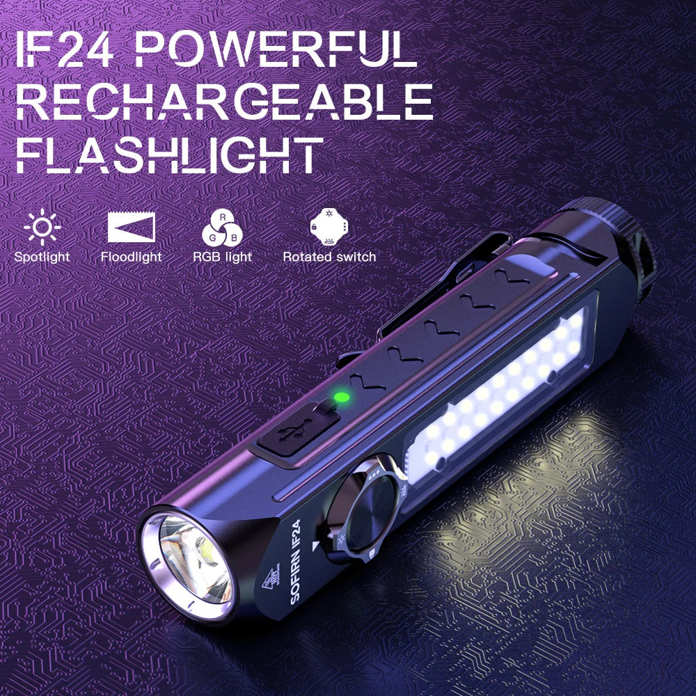 π¦ IF24 β 2000 Lumen RGB Tactical Flashlight (USB-C, Magnetic Tail, IP66)