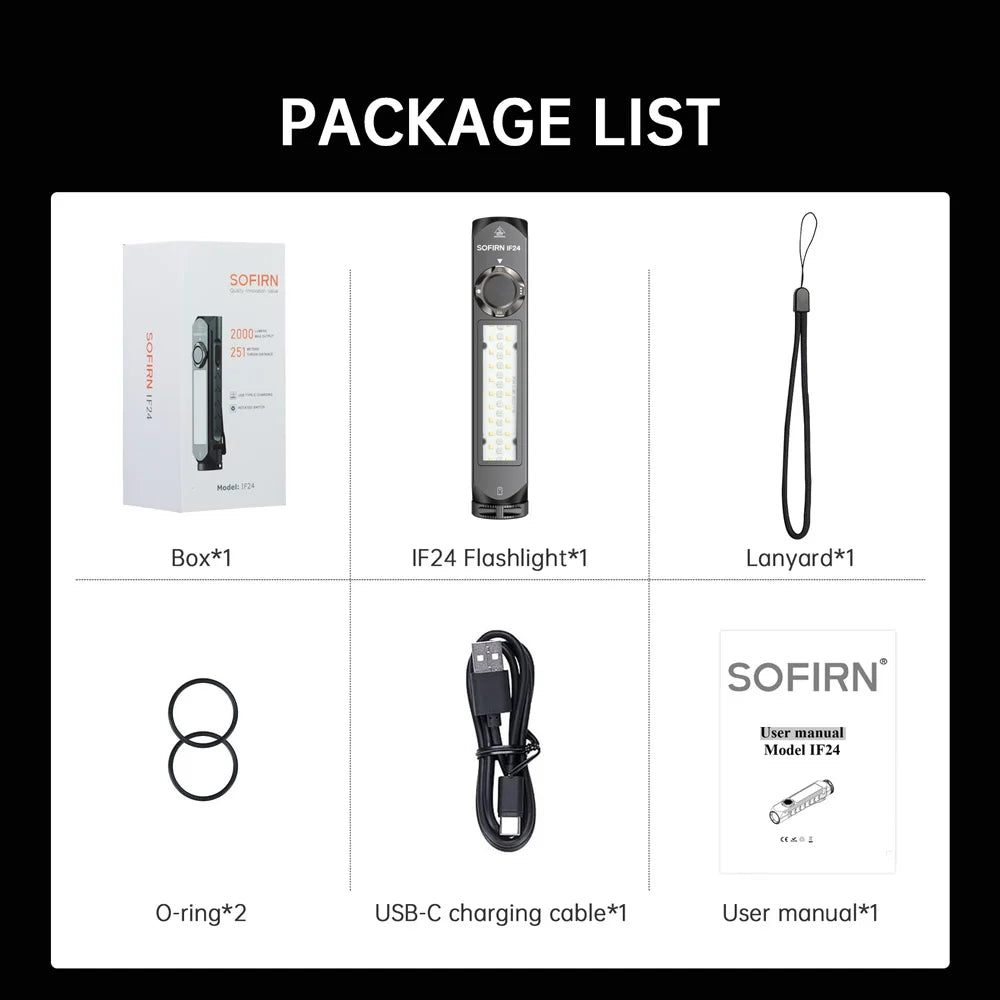π¦ IF24 β 2000 Lumen RGB Tactical Flashlight (USB-C, Magnetic Tail, IP66)