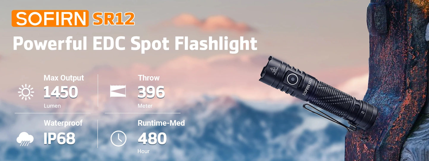 π¦ Sofirn SR12 Tactical LED Flashlight β 1450 Lumens, USB-C Rechargeable, IP68 Waterproof