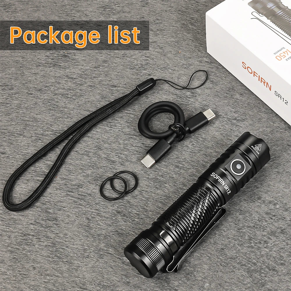 π¦ Sofirn SR12 Tactical LED Flashlight β 1450 Lumens, USB-C Rechargeable, IP68 Waterproof