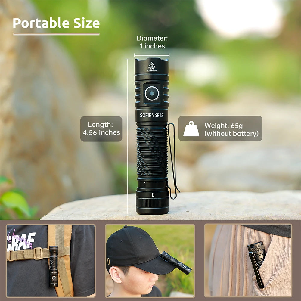 π¦ Sofirn SR12 Tactical LED Flashlight β 1450 Lumens, USB-C Rechargeable, IP68 Waterproof