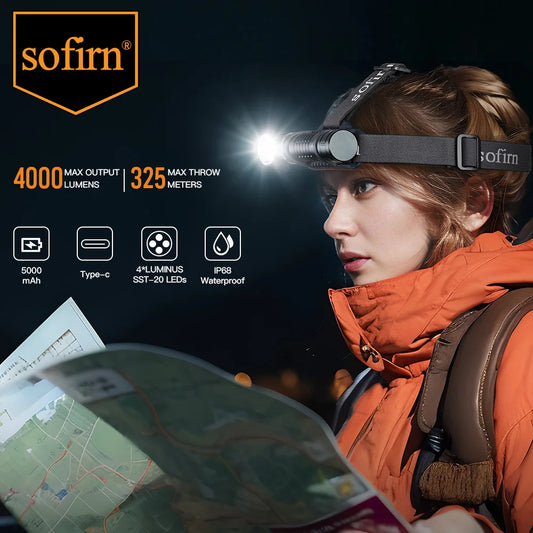 🔦 Sofirn HS41 Tactical Headlamp – 3 LEDs, 2000 Lumens, USB-C, 21700 Battery