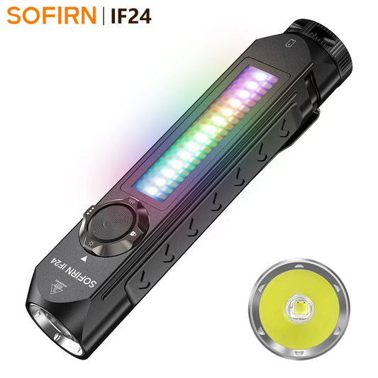 🔦 IF24 – 2000 Lumen RGB Tactical Flashlight (USB-C, Magnetic Tail, IP66)